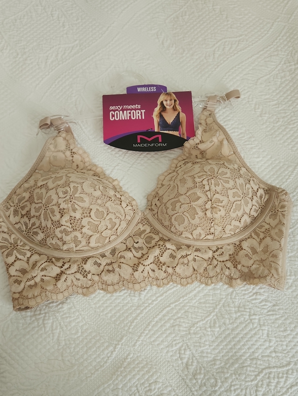 Maidenform Lace Wireless Longline Bra - Beige Tan